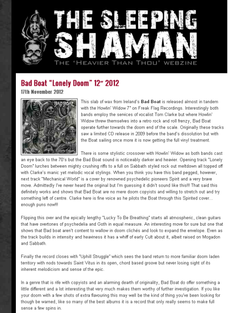 Bad Boat “Lonely Doom” 12- 2012 - The Sleeping Shaman